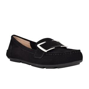 Calvin Klein Lydia Casual Loafers Shoes Buckle Embellished Suede Black Womens 5M